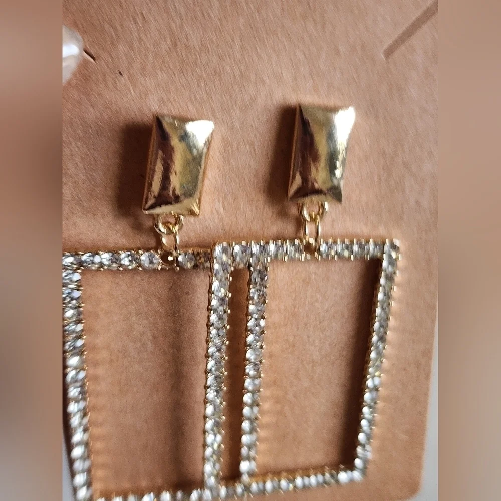 Gold and Silver Rectangular Dangling Earrings